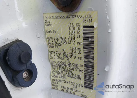 2014 Nissan Frontier S/Sv-I4 z USA, uszkodzony, nr VIN 1N6BD0CT0EN752226